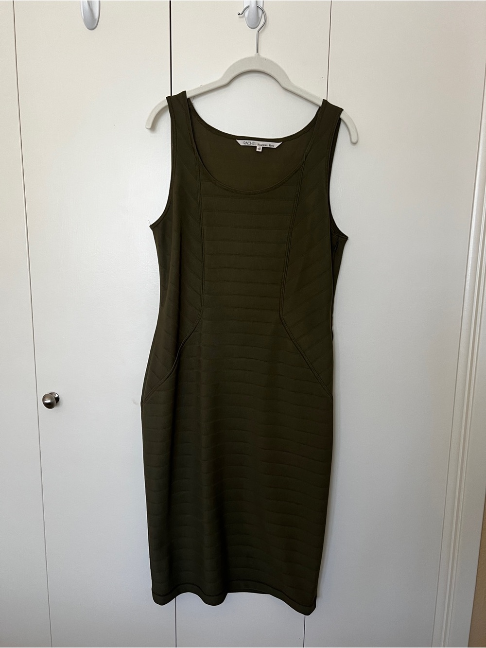 RACHEL Rachel Roy Olive Green Sleeveless Midi Bodycon Dress